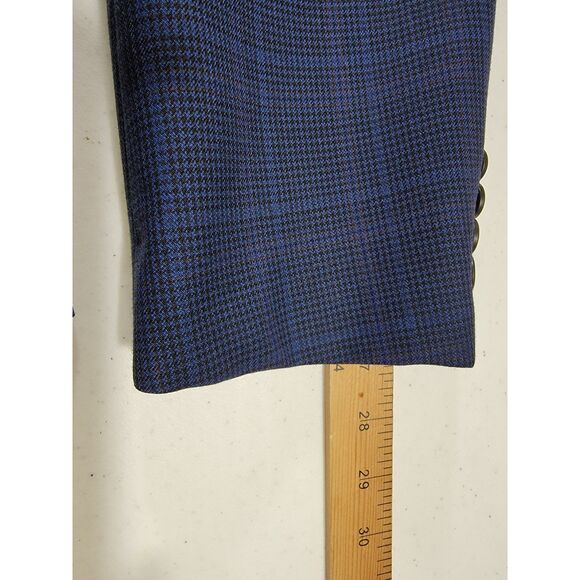 Hickey Freeman Men's Navy Blue Plaid Dual Vent Lapel Sport Coat Suit Jacket- 46L - Picture 5 of 8